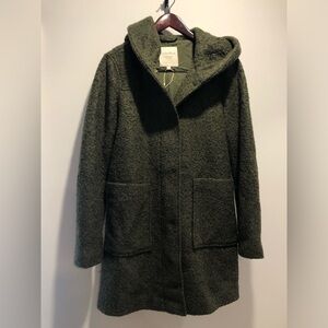 Olive Green Hooded Women's Coat wool